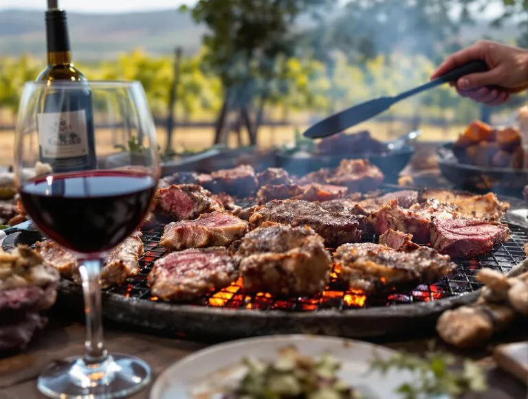 Traditional Argentine asado with red wine, Buenos Aires