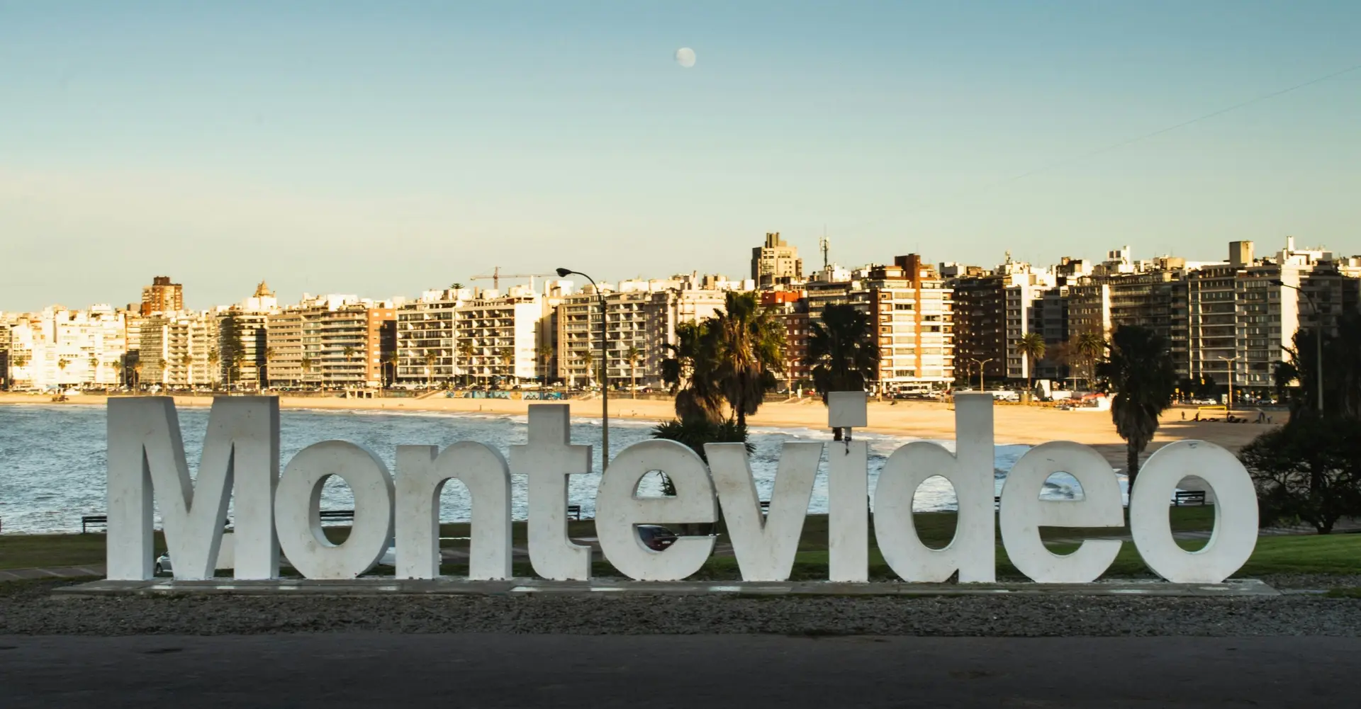 Montevideo sign on the Rambla in Pocitos, Montevideo, Uruguay